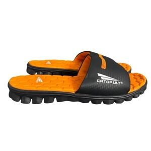 NWOB Catapult Mens Slide Sandals Black Orange Honeycomb Footbed Size 10 Casual